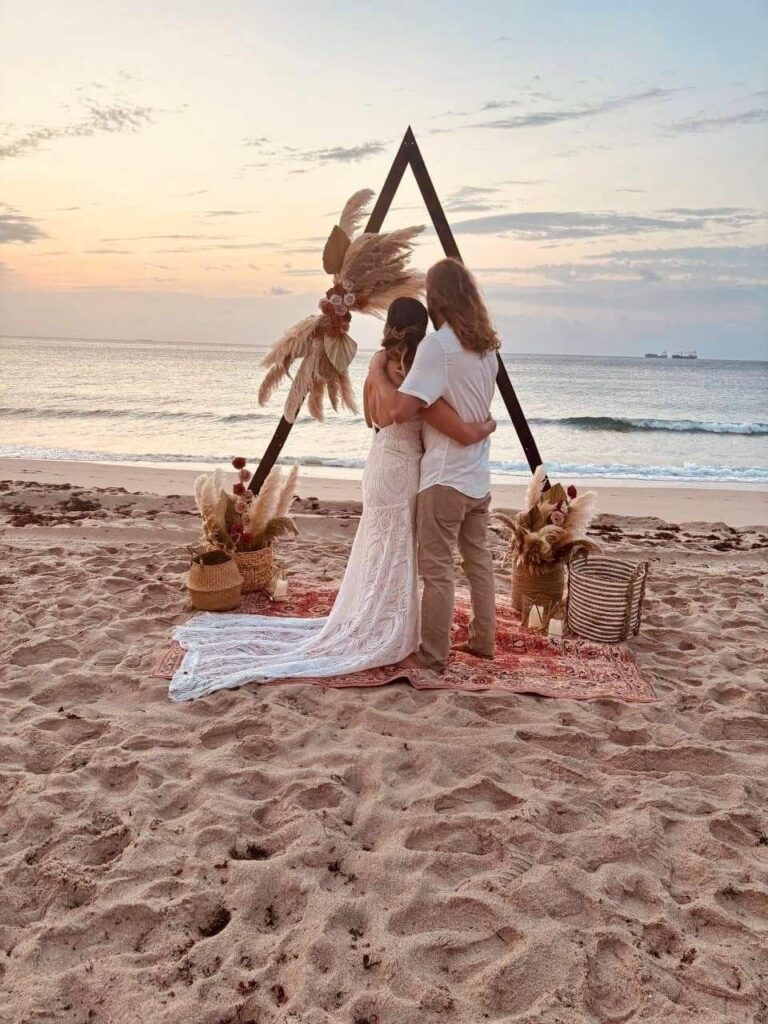 Couple elopement ceremony in front of a traditional chapel in Crete, Chania, planned by WedSpace⁠